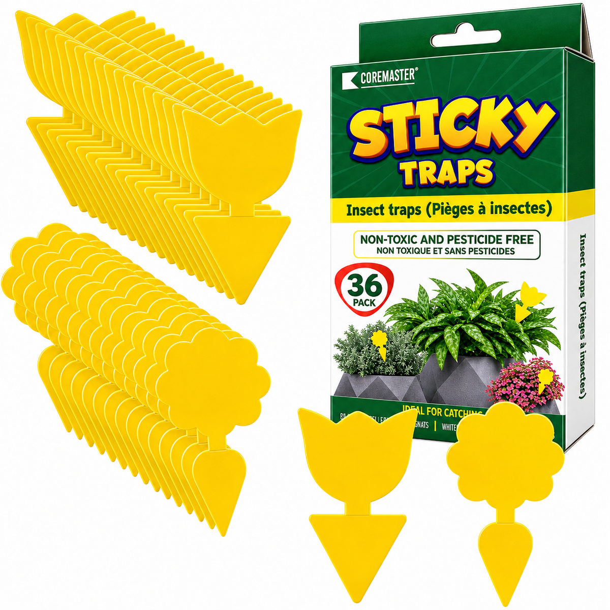 Coremaster Yellow Sticky Gnat Traps for Houseplants - 10, 20 & 36 Pack