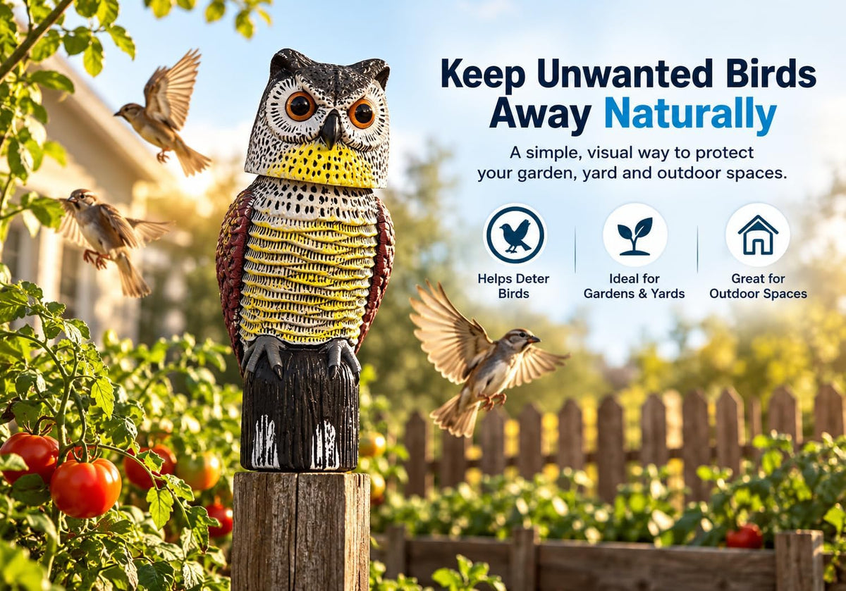 Owl Decoy Scare Birds Away, Rotating Head,Outdoor Garden Decor