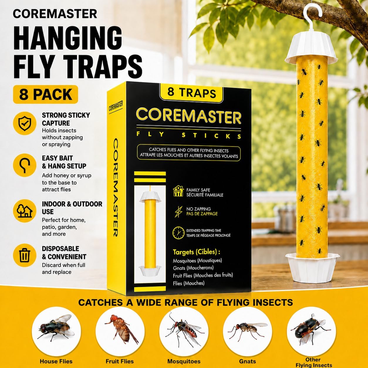 Hanging Yellow Fly Traps (8Pack) Fly Catcher for Flying Insects