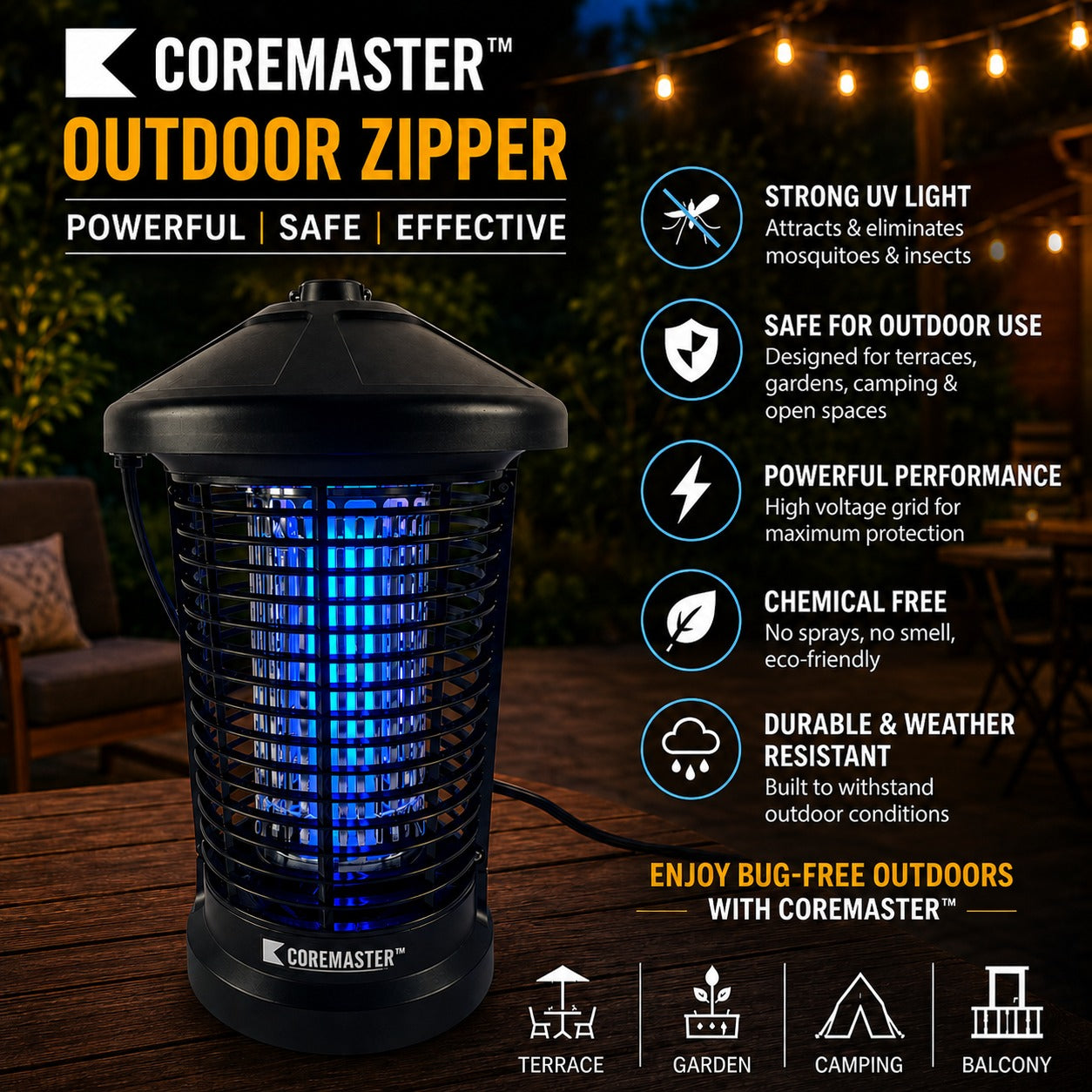 Coremaster Core 506 Outdoor Insect Killer – 18W LED Bug Zapper for Patio, Garden & Backyard