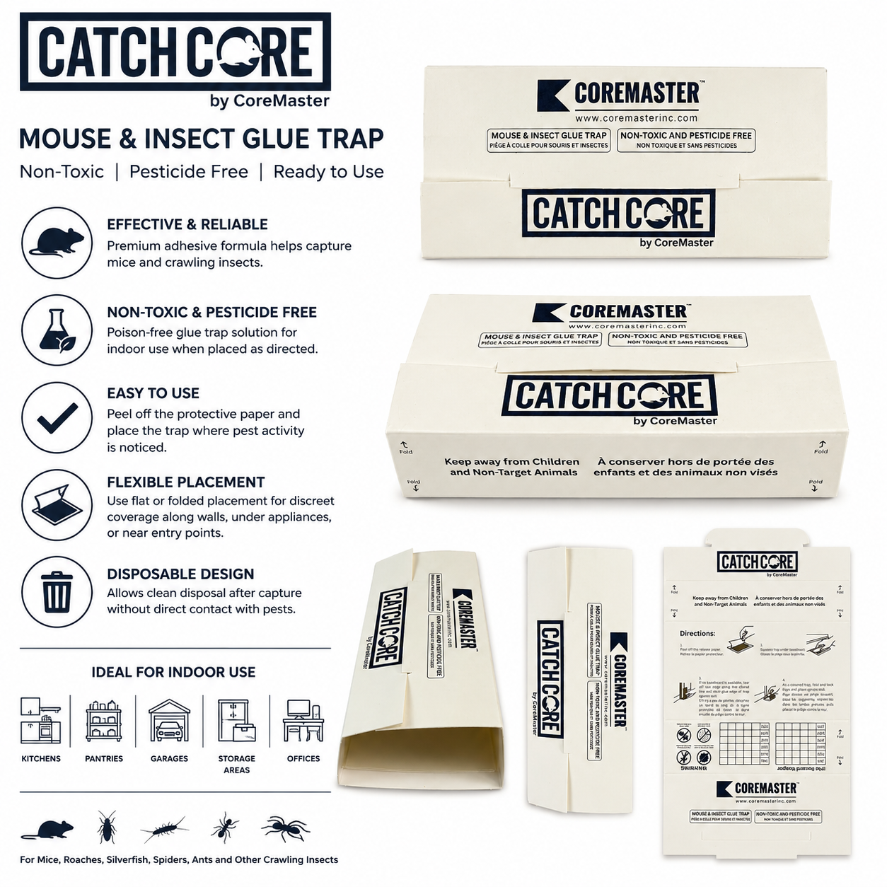 CatchCore Mouse & Insect Glue Traps for Indoor Pest Control