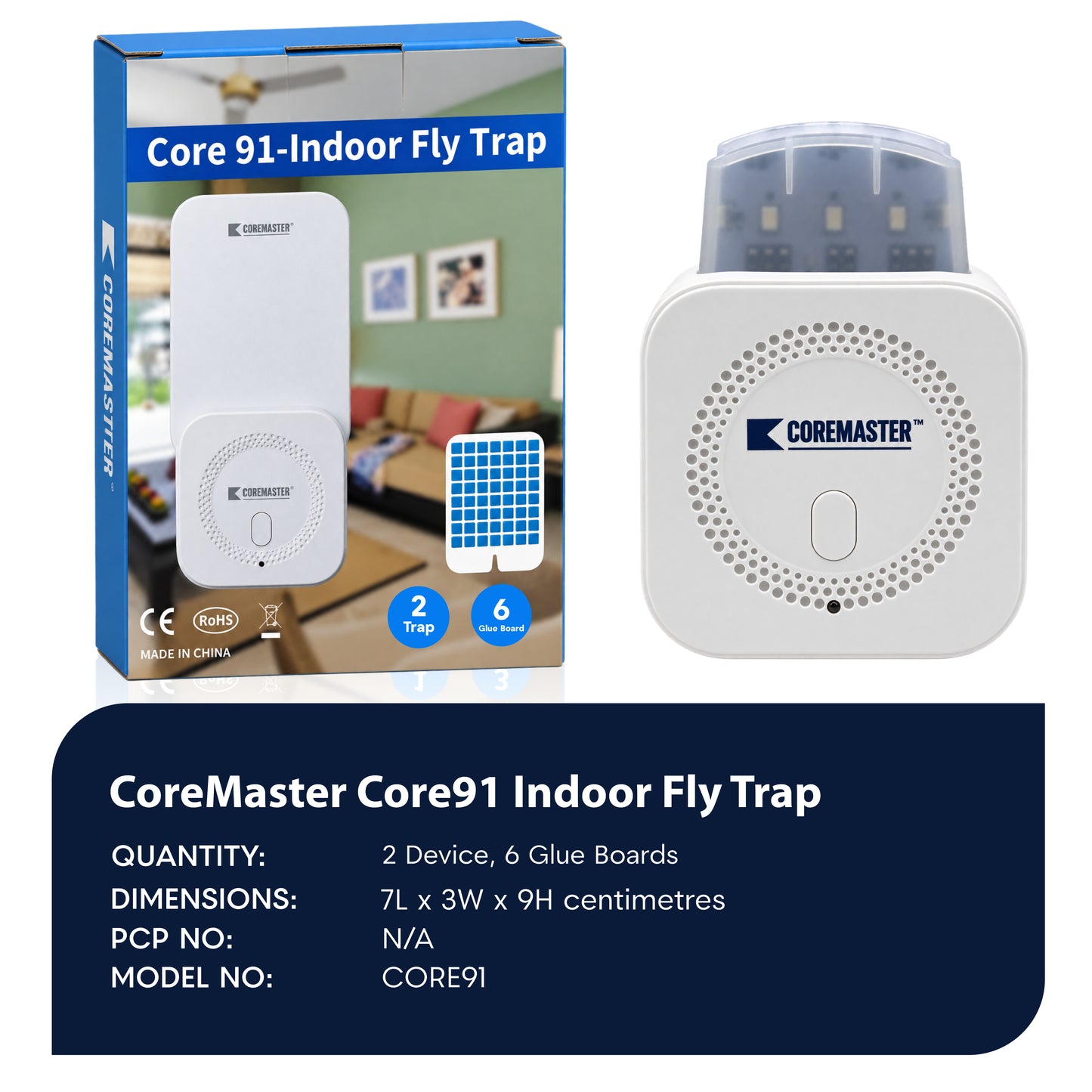 Core 91 Indoor Fly Trap 2 device, 6 Glue Boards