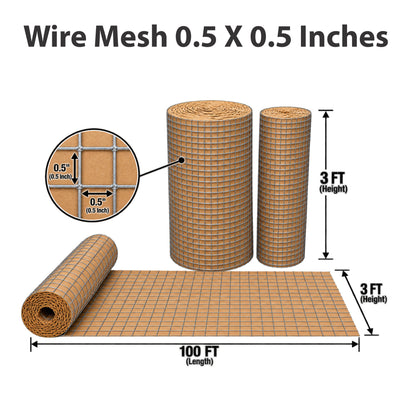 3Ftx100Ft Wire Mesh 0.5x0.5 Inches