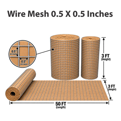 3Ftx50Ft Wire Mesh 0.5x0.5 Inches