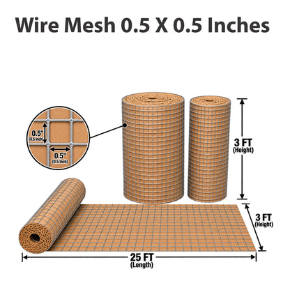 3Ftx25Ft Wire Mesh 0.5x0.5 Inches