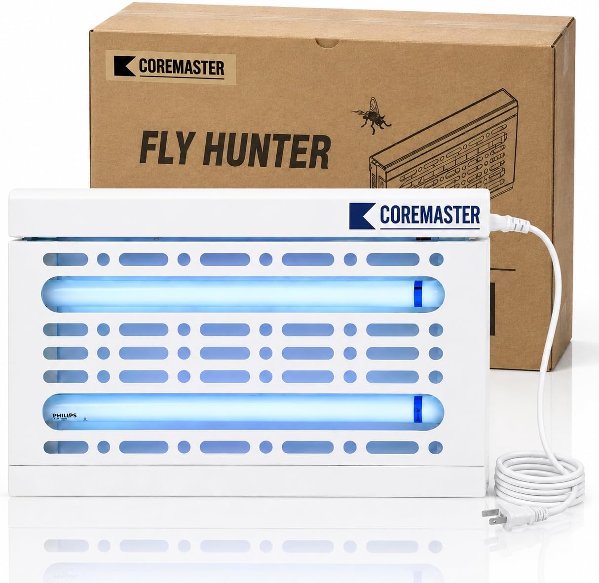 FlyHunter 30- Commercial Fly Light Trap with T8-2X15W -18" Shatterproof (White), Indoor Commercial Use for Capturing Flies, Mosquitoes, Moths and Flying Insects