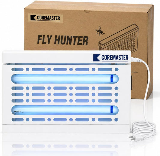 FlyHunter 30- Commercial Fly Light Trap with T8-2X15W -18" Shatterproof (White), Indoor Commercial Use for Capturing Flies, Mosquitoes, Moths and Flying Insects