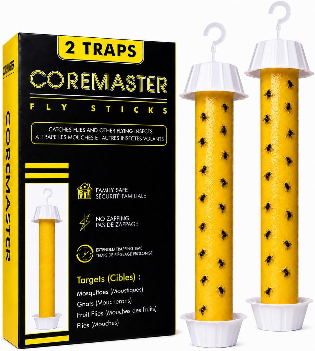 Coremaster Hanging Fly Traps - Sticky Fly Catcher for Indoor & Outdoor, 2 Pack