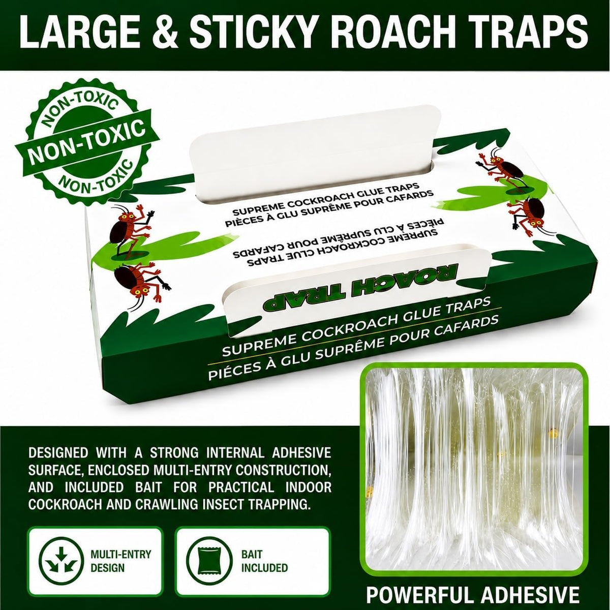 Coremaster Cockroach Traps with Adhesive & Grain Attractant - 12 Pack