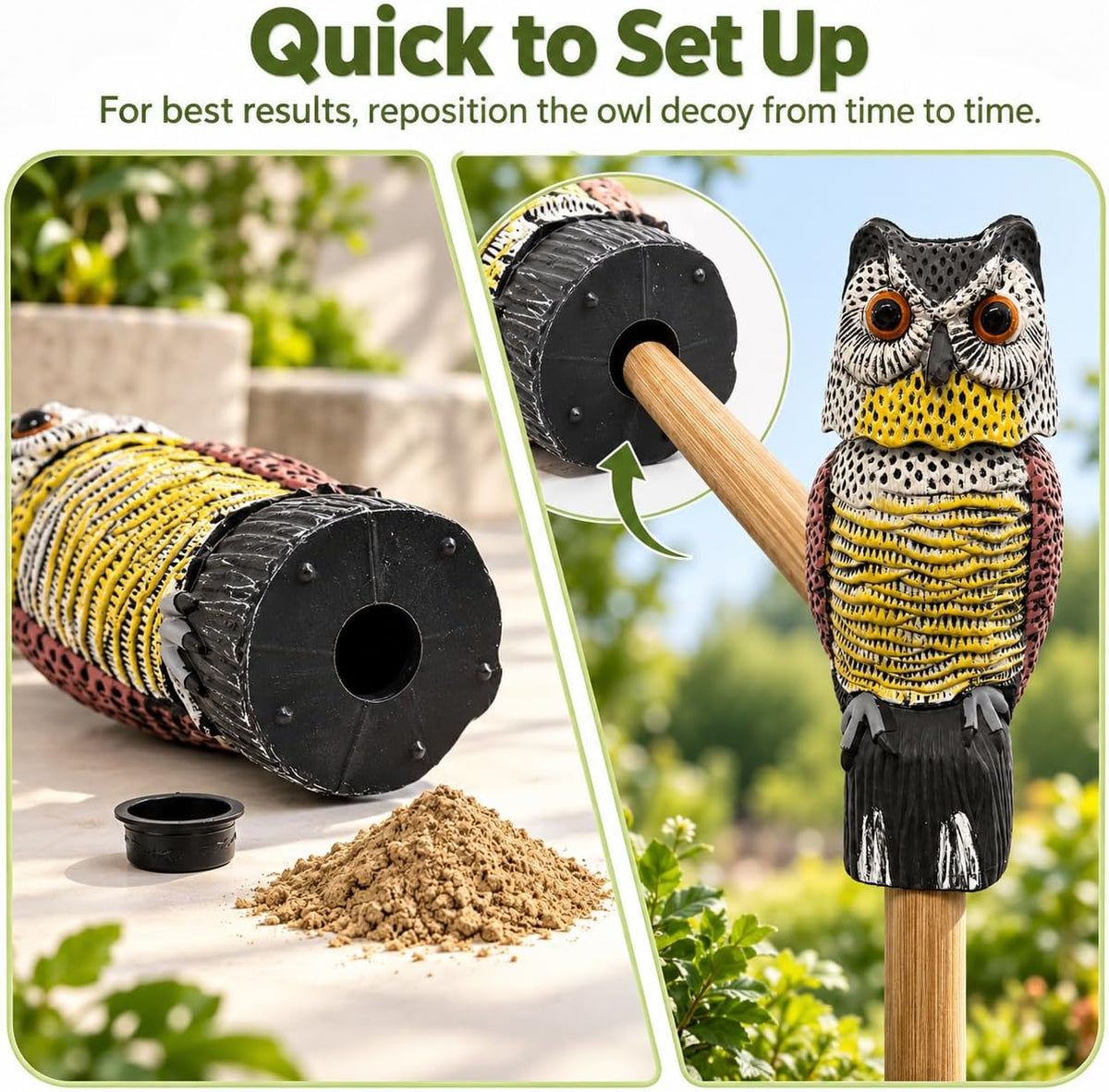 Owl Decoy Scare Birds Away, Rotating Head,Outdoor Garden Decor