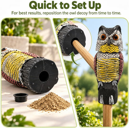 Owl Decoy Scare Birds Away, Rotating Head,Outdoor Garden Decor