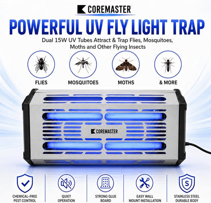 Coremaster S321 Commercial Fly Light Trap – 30W UV Indoor Fly Control with 16.5" x 11.13" Glue Board
