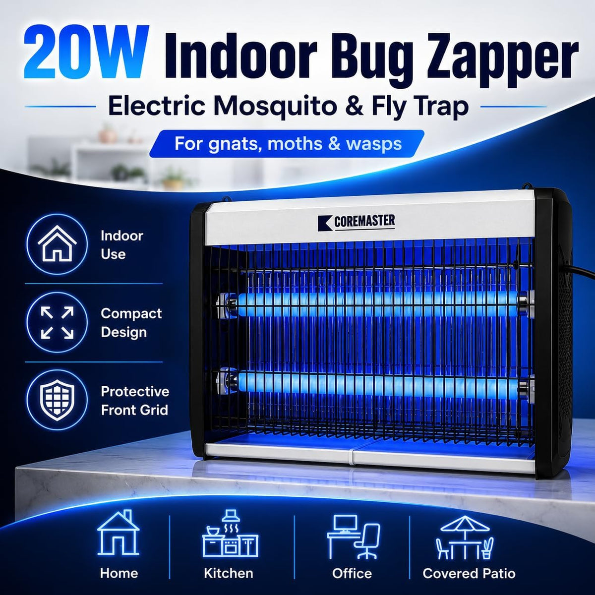 Coremaster Core 214 Indoor Insect Killer – 20W Bug Zapper for Flies, Mosquitoes, Gnats & Moths