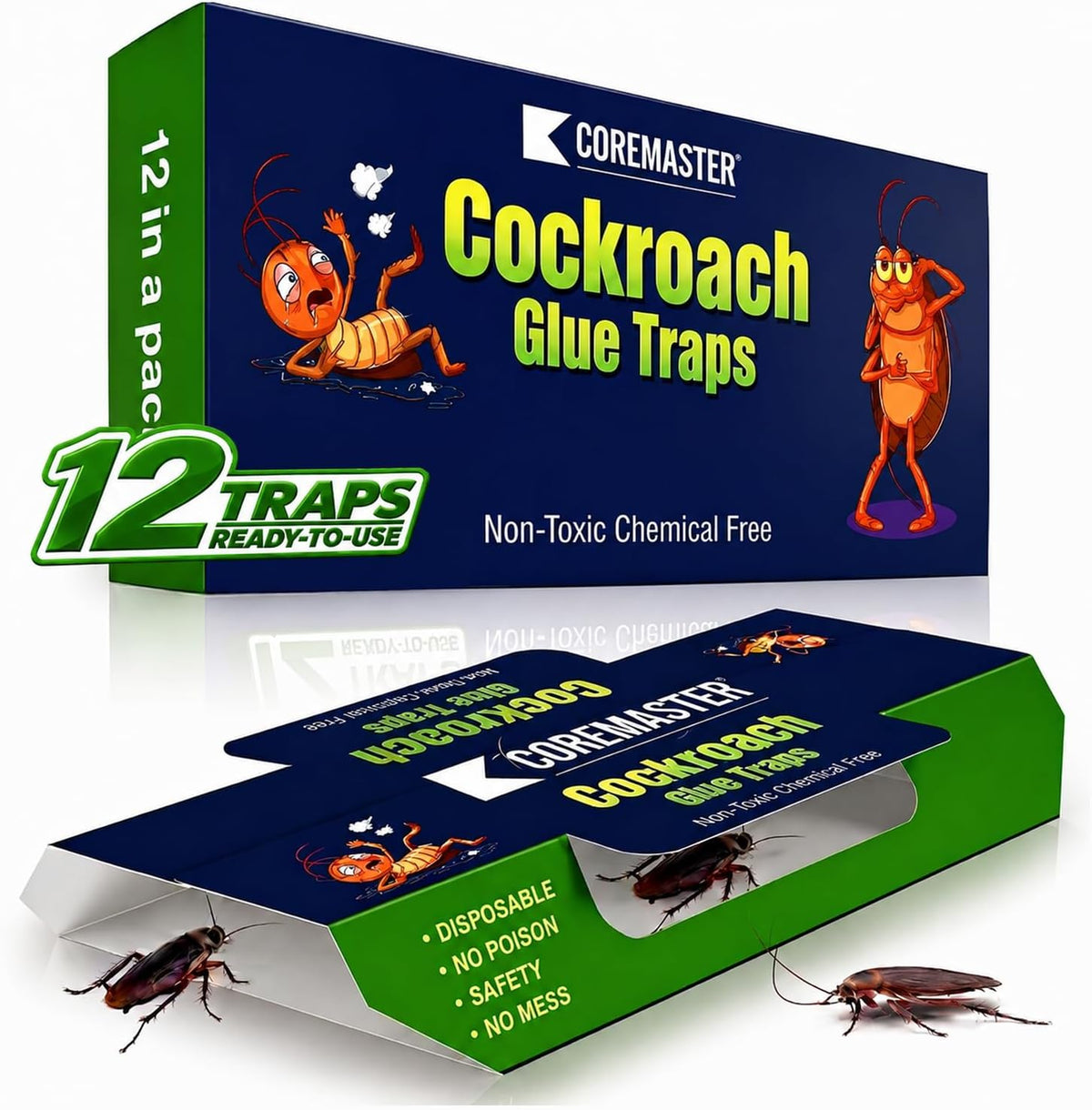Coremaster Blue Cockroach Glue Traps for Indoor Use - 12 & 18 Pack