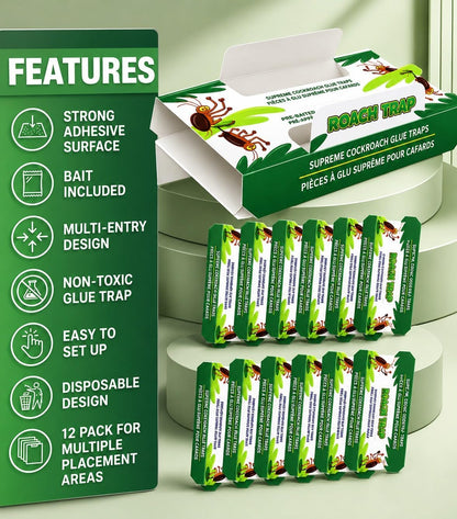 Coremaster Cockroach Traps with Adhesive & Grain Attractant - 12 Pack