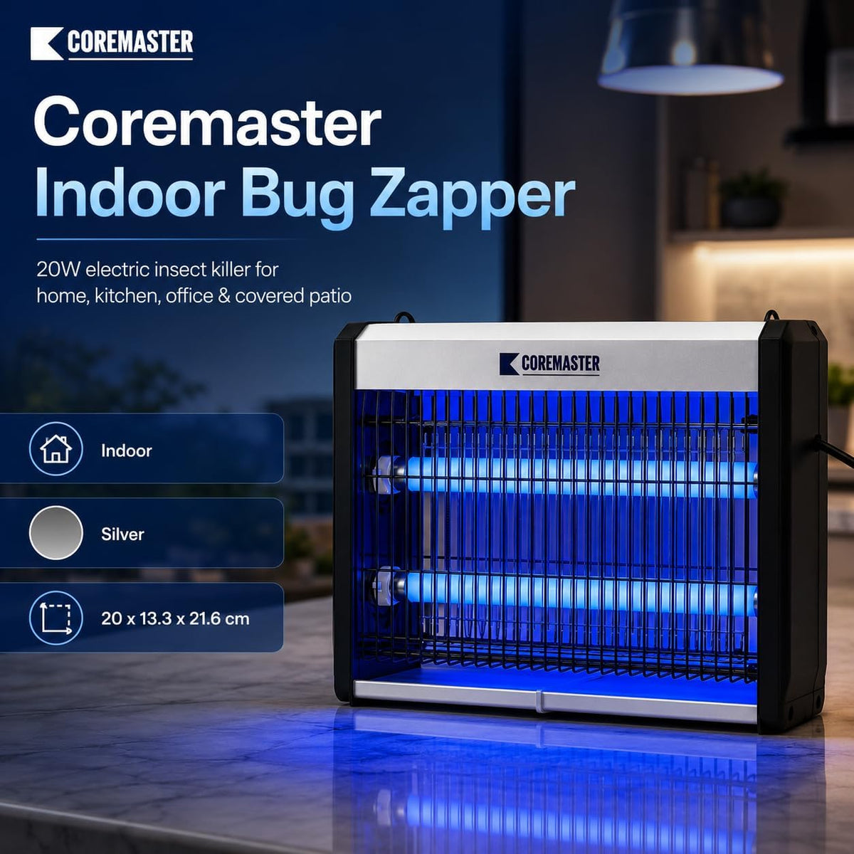 Coremaster Core 214 Indoor Insect Killer – 20W Bug Zapper for Flies, Mosquitoes, Gnats & Moths