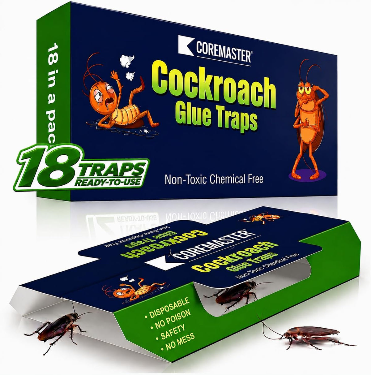 Coremaster Blue Cockroach Glue Traps for Indoor Use - 12 & 18 Pack