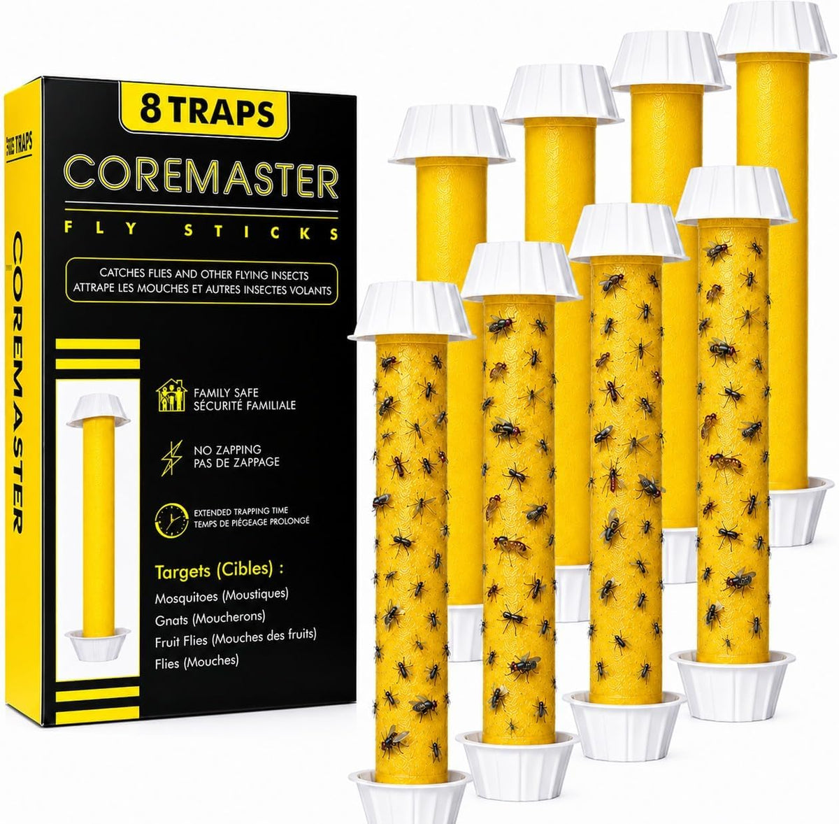 Coremaster Hanging Fly Traps - Sticky Fly Catcher for Indoor & Outdoor, 2 Pack
