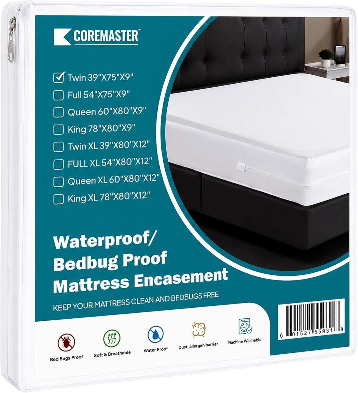 Coremaster Waterproof Bed Bug Mattress Protector - Zippered Encasement