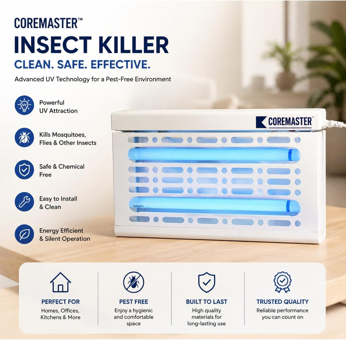 FlyHunter 30- Commercial Fly Light Trap with T8-2X15W -18" Shatterproof (White), Indoor Commercial Use for Capturing Flies, Mosquitoes, Moths and Flying Insects