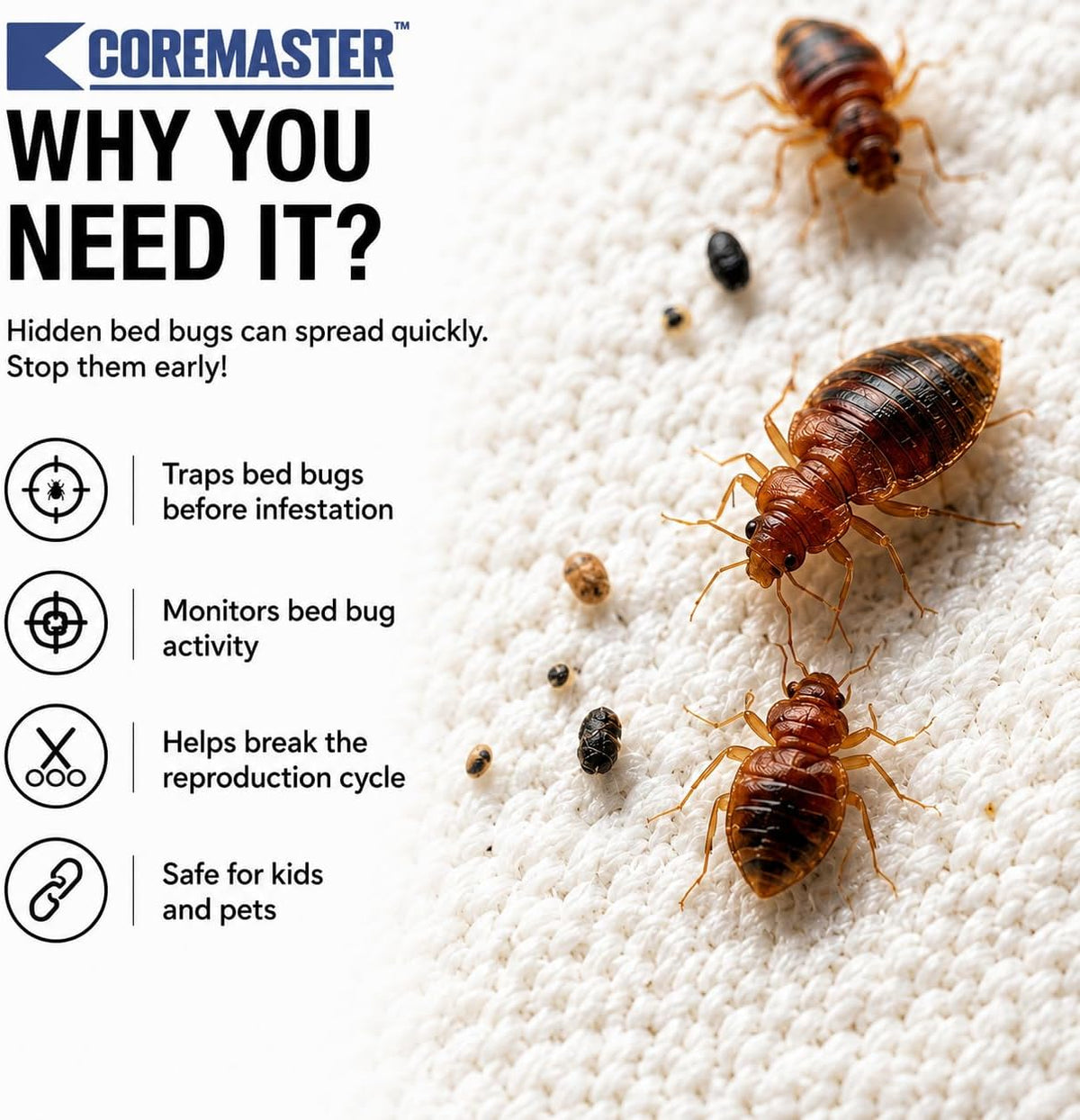 Coremaster Bed Bug Interceptors for Beds & Furniture - Chemical-Free Monitors