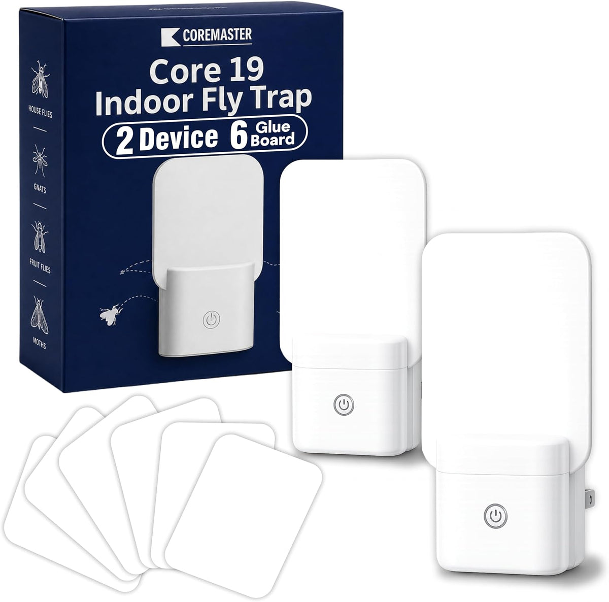 Coremaster Core 19 Indoor Fly Trap – Plug-In UV Light Trap with Glue Boards for Flies, Gnats & Moths