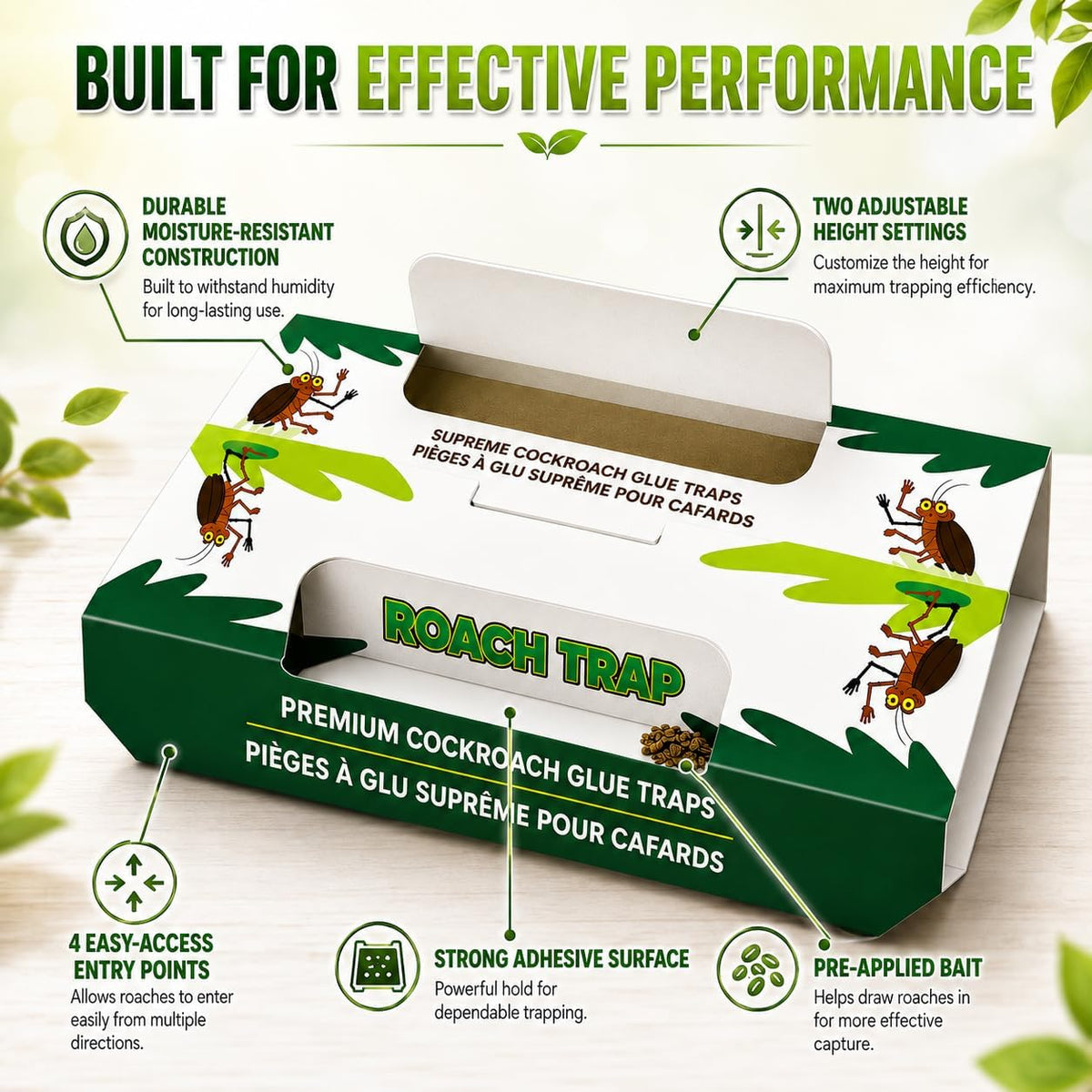 Coremaster Cockroach Traps with Adhesive & Grain Attractant - 12 Pack