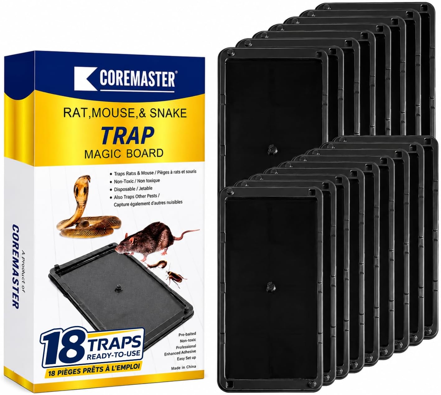 Mouse Glue Traps, 18 Pack, Sticky Traps for Mice, Rats & Snakes
