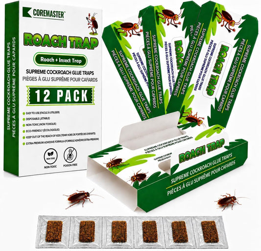 Coremaster Cockroach Traps with Adhesive & Grain Attractant - 12 Pack