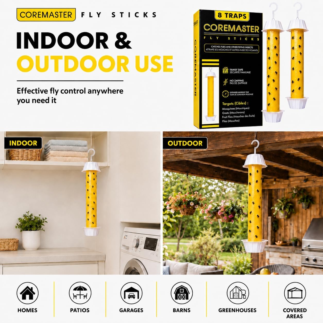 Hanging Yellow Fly Traps (8Pack) Fly Catcher for Flying Insects