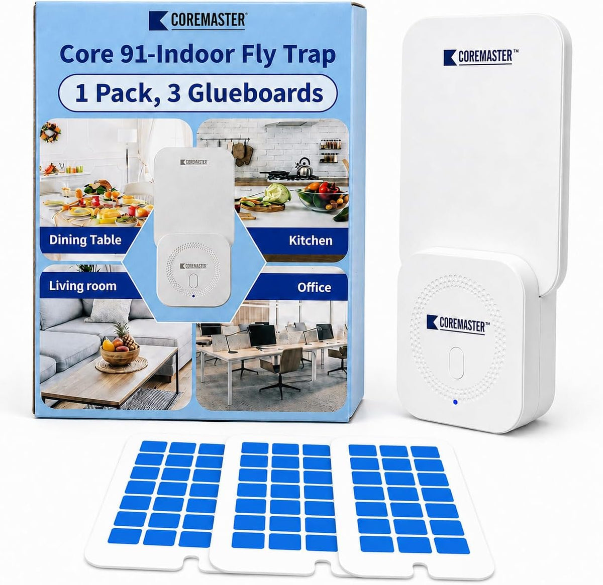 Coremaster Core 91 Indoor Fly Trap – Plug-In UV Light Trap with Glue Boards for Flies, Gnats & Moths