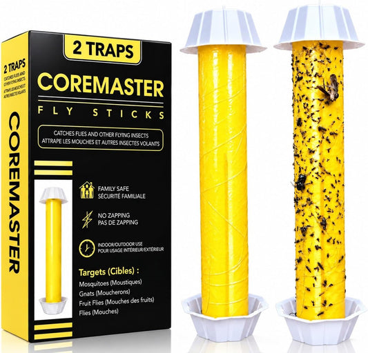 Coremaster Hanging Fly Traps - Sticky Fly Catcher for Indoor & Outdoor, 2 Pack