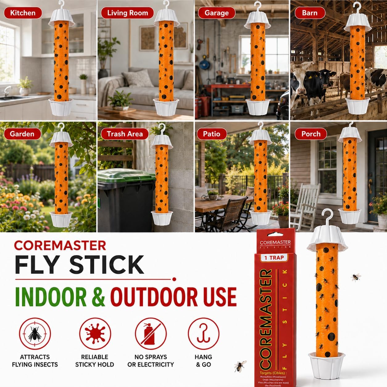 Hanging Red Fly Trap(1Pack) Sticky Catcher for Flying Insects
