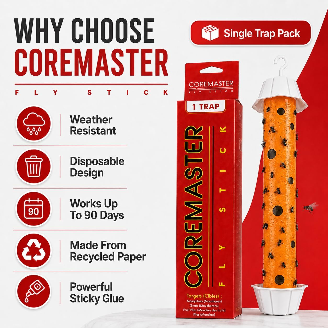 Hanging Red Fly Trap(1Pack) Sticky Catcher for Flying Insects