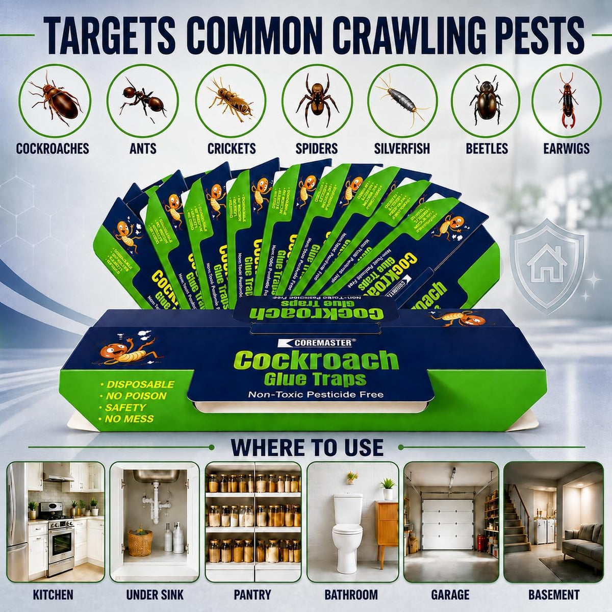 Coremaster Blue Cockroach Glue Traps for Indoor Use - 12 & 18 Pack