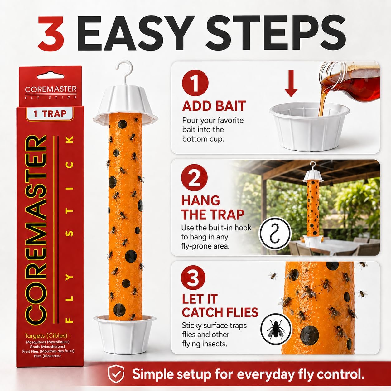 Hanging Red Fly Trap(1Pack) Sticky Catcher for Flying Insects