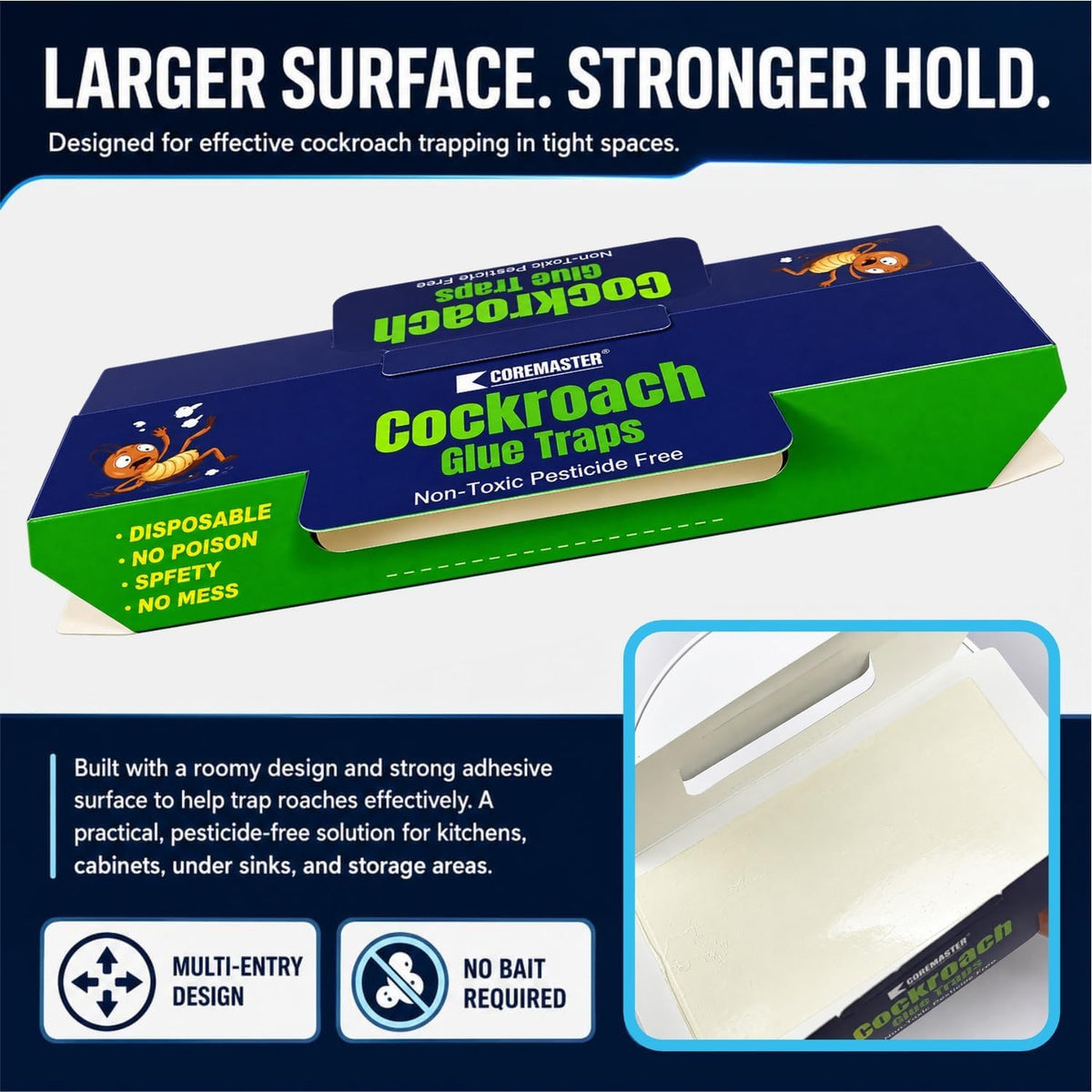 Coremaster Blue Cockroach Glue Traps for Indoor Use - 12 & 18 Pack