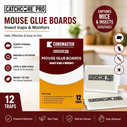 Catchcore PRO Mouse & Insect Glue Trap - Long-Lasting Adhesive, 12 & 36 Pack