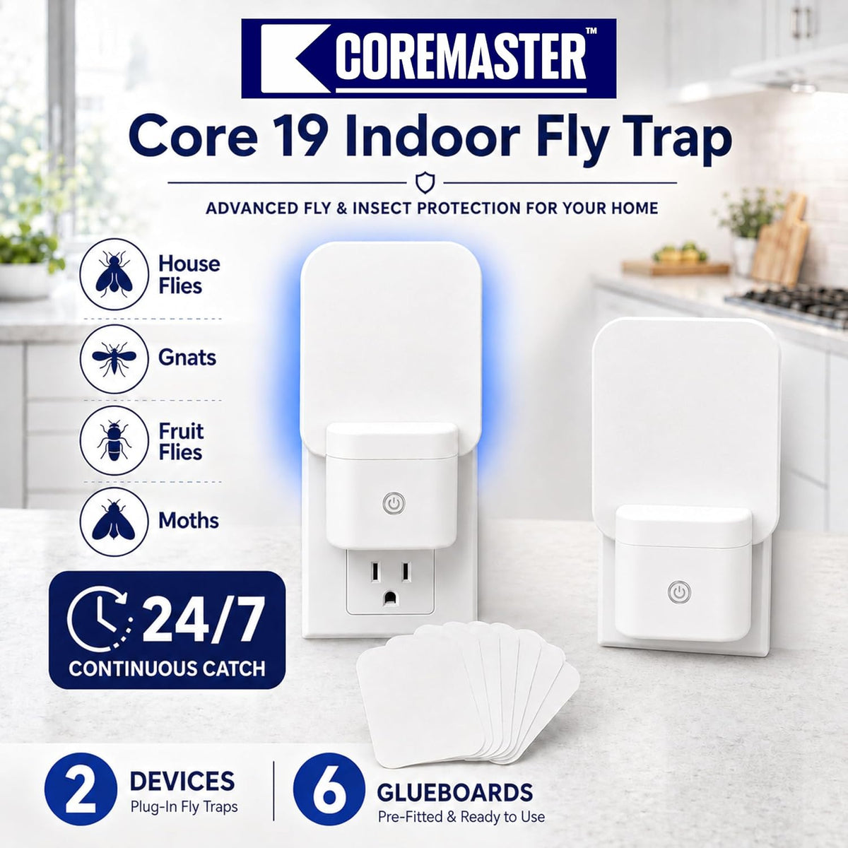Coremaster Core 19 Indoor Fly Trap – Plug-In UV Light Trap with Glue Boards for Flies, Gnats & Moths