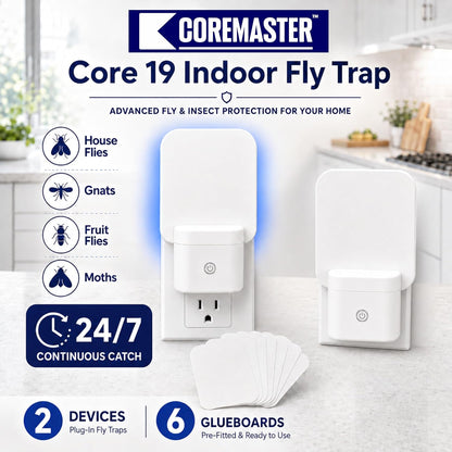 Coremaster Core 19 Indoor Fly Trap – Plug-In UV Light Trap with Glue Boards for Flies, Gnats & Moths