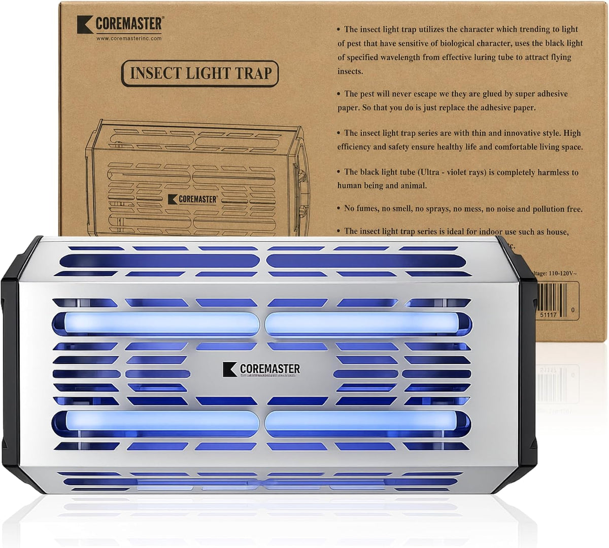 Coremaster S321 Commercial Fly Light Trap – 30W UV Indoor Fly Control with 16.5" x 11.13" Glue Board