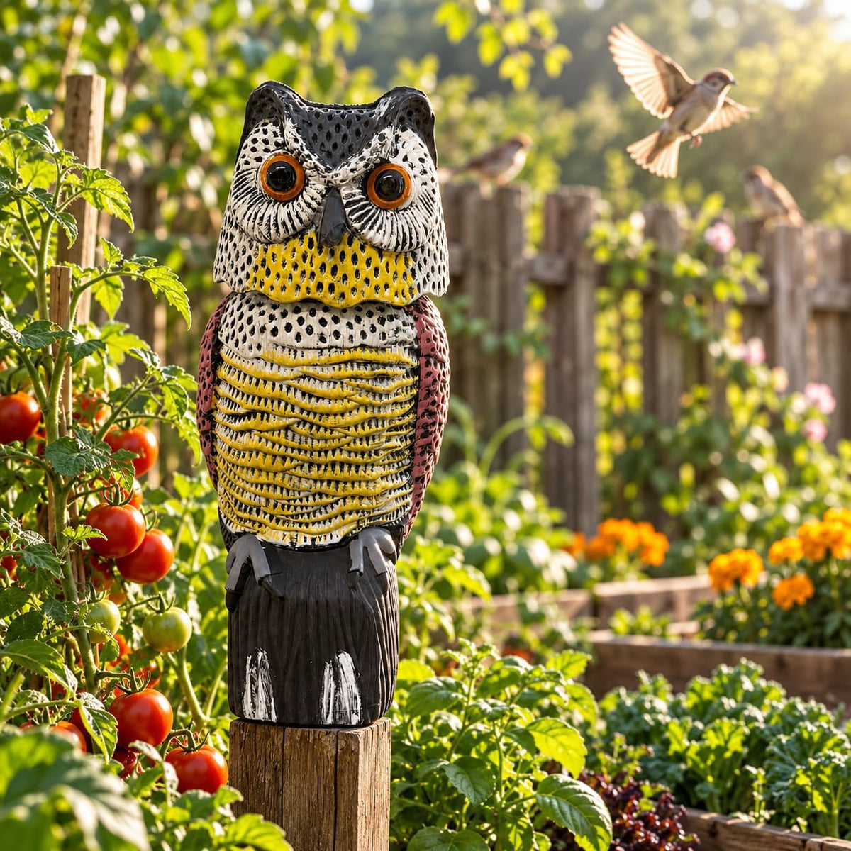 Owl Decoy Scare Birds Away, Rotating Head,Outdoor Garden Decor