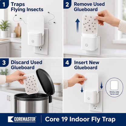 Coremaster Core 19 Indoor Fly Trap – Plug-In UV Light Trap with Glue Boards for Flies, Gnats & Moths