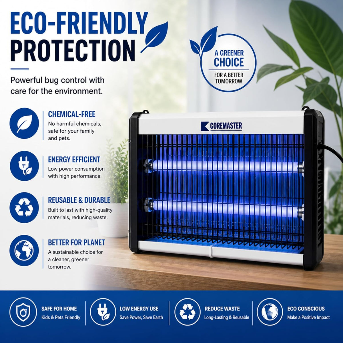 Coremaster Core 214 Indoor Insect Killer – 20W Bug Zapper for Flies, Mosquitoes, Gnats & Moths