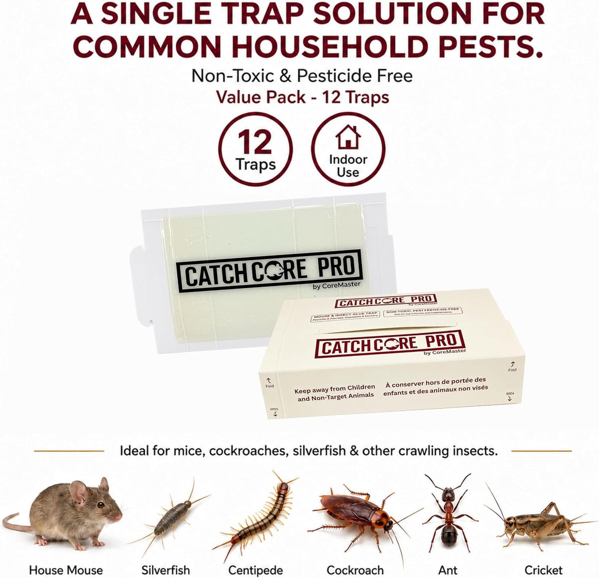 Catchcore PRO Mouse & Insect Glue Trap - Long-Lasting Adhesive, 12 & 36 Pack