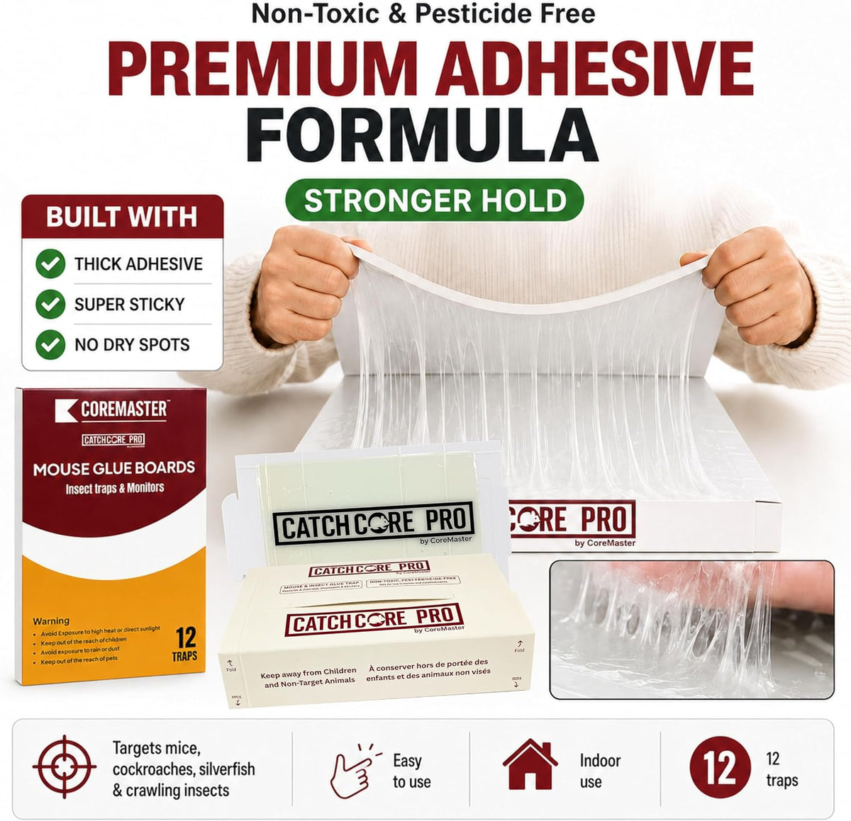 Catchcore PRO Mouse & Insect Glue Trap - Long-Lasting Adhesive, 12 & 36 Pack