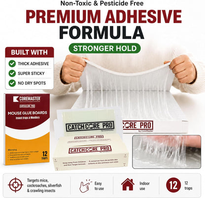 Catchcore PRO Mouse & Insect Glue Trap - Long-Lasting Adhesive, 12 & 36 Pack