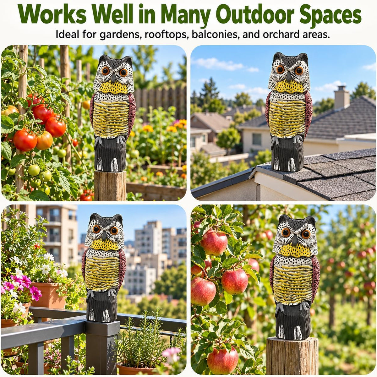 Owl Decoy Scare Birds Away, Rotating Head,Outdoor Garden Decor