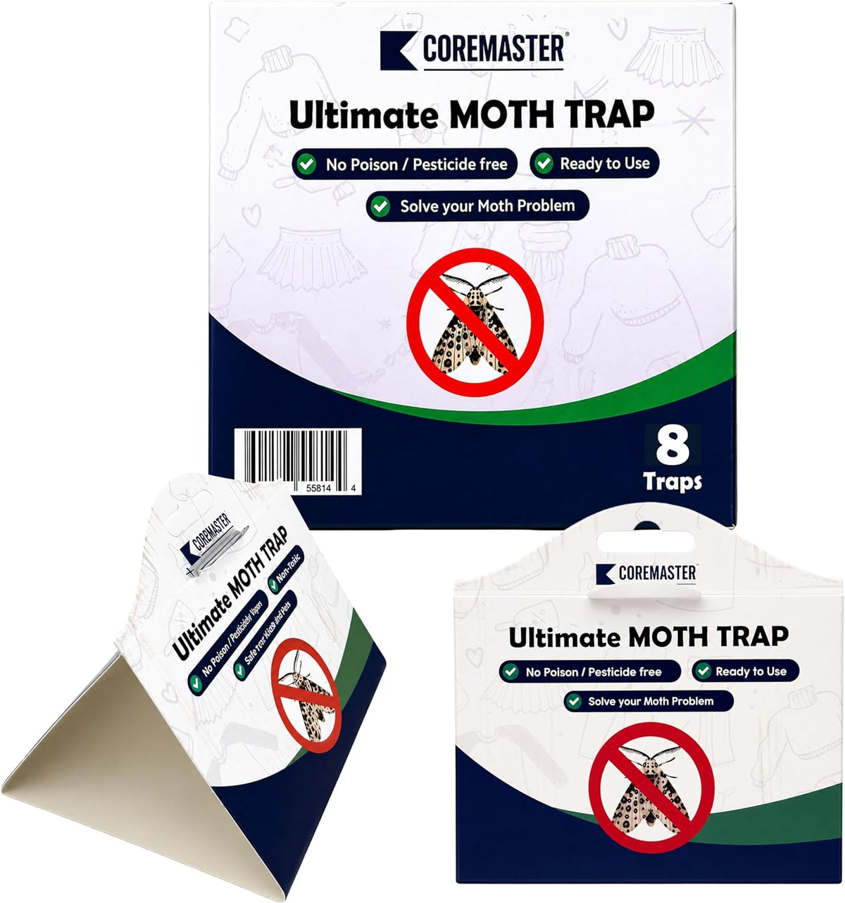 Coremaster Clothes Moth Traps - Pheromone Traps for Wardrobes & Closets (4 & 8 Pack)