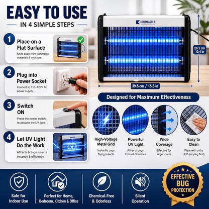 Coremaster Core 214 Indoor Insect Killer – 20W Bug Zapper for Flies, Mosquitoes, Gnats & Moths